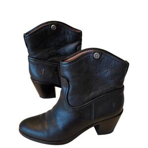 FRYE Women's Black Leather Ankle Boots Western Style Cowboy Booties Size 7.5M